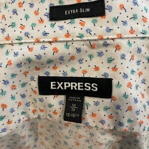Express Men's Floral Print Shirt - White, Blue, and Orange